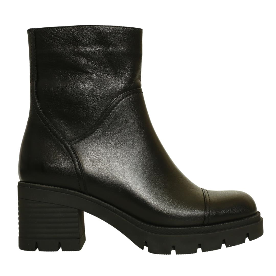 Siyah Deri Kadın Topuklu Bot