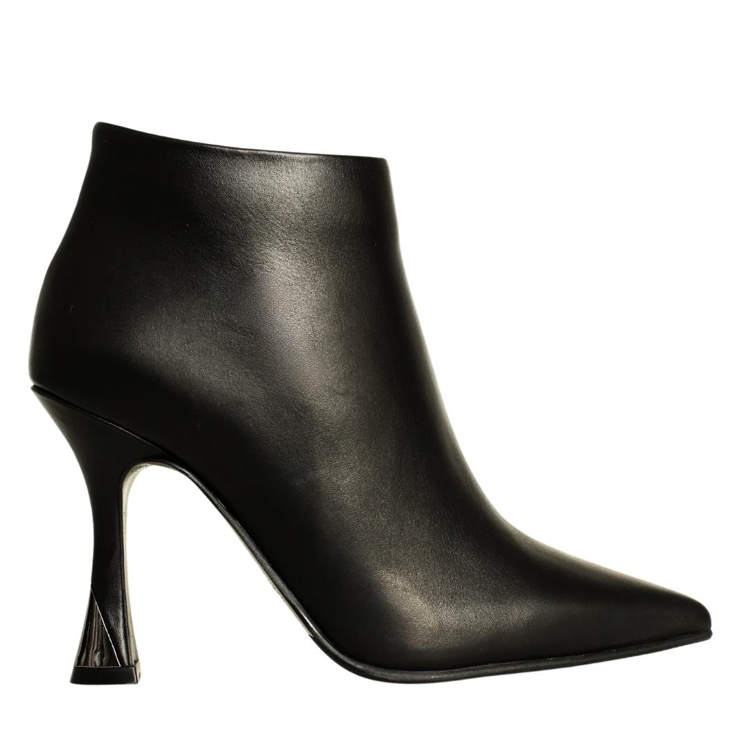 Siyah Deri Kadın Topuklu Bot
