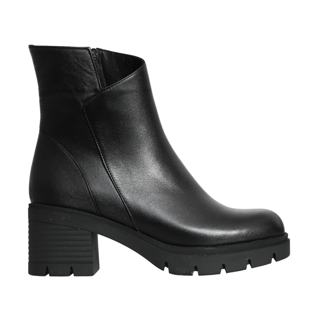 Siyah Deri Kadın Topuklu Bot