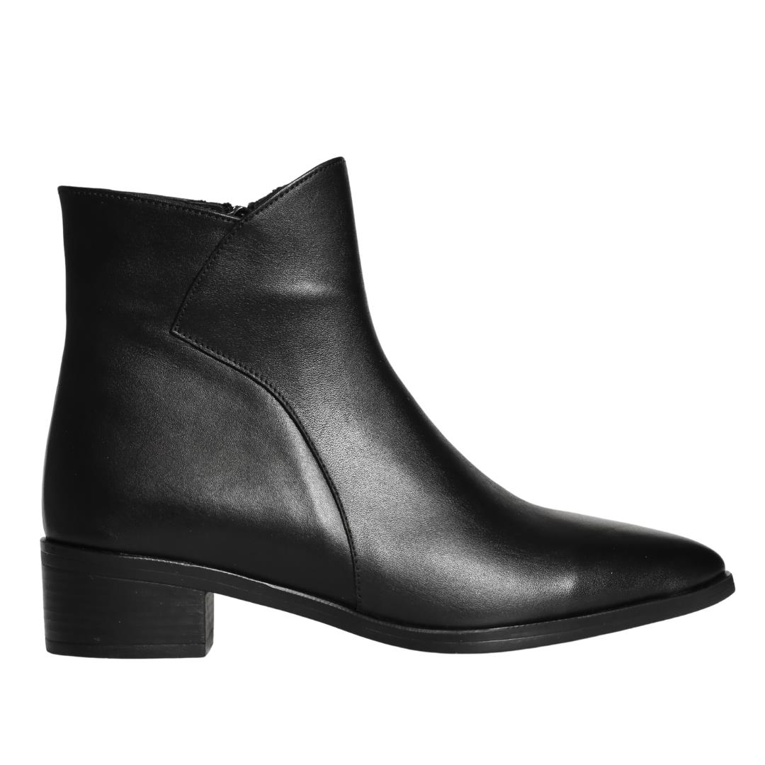 Siyah Deri Kadın Topuklu Bot