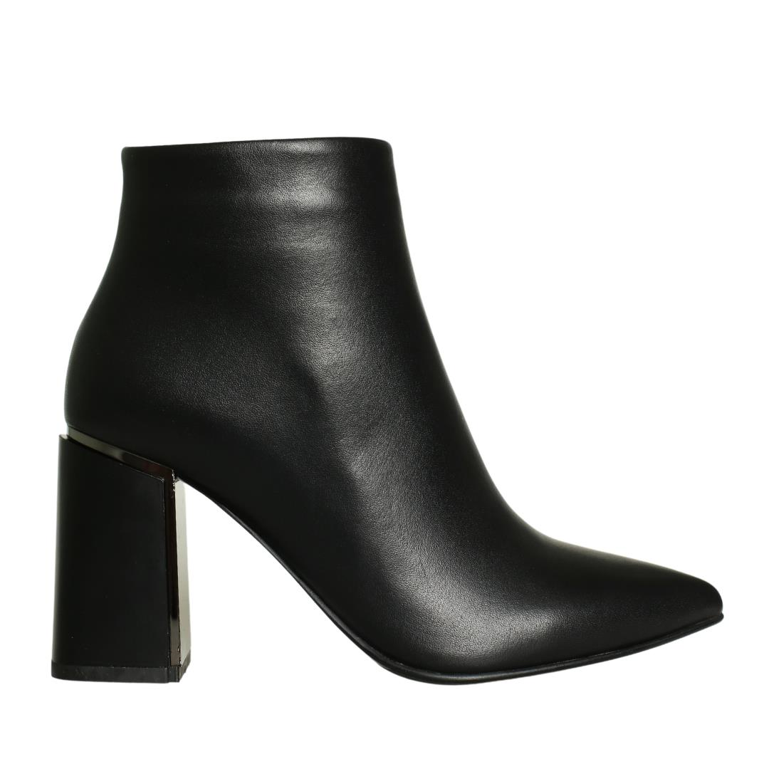 Siyah Deri Kadın Topuklu Bot