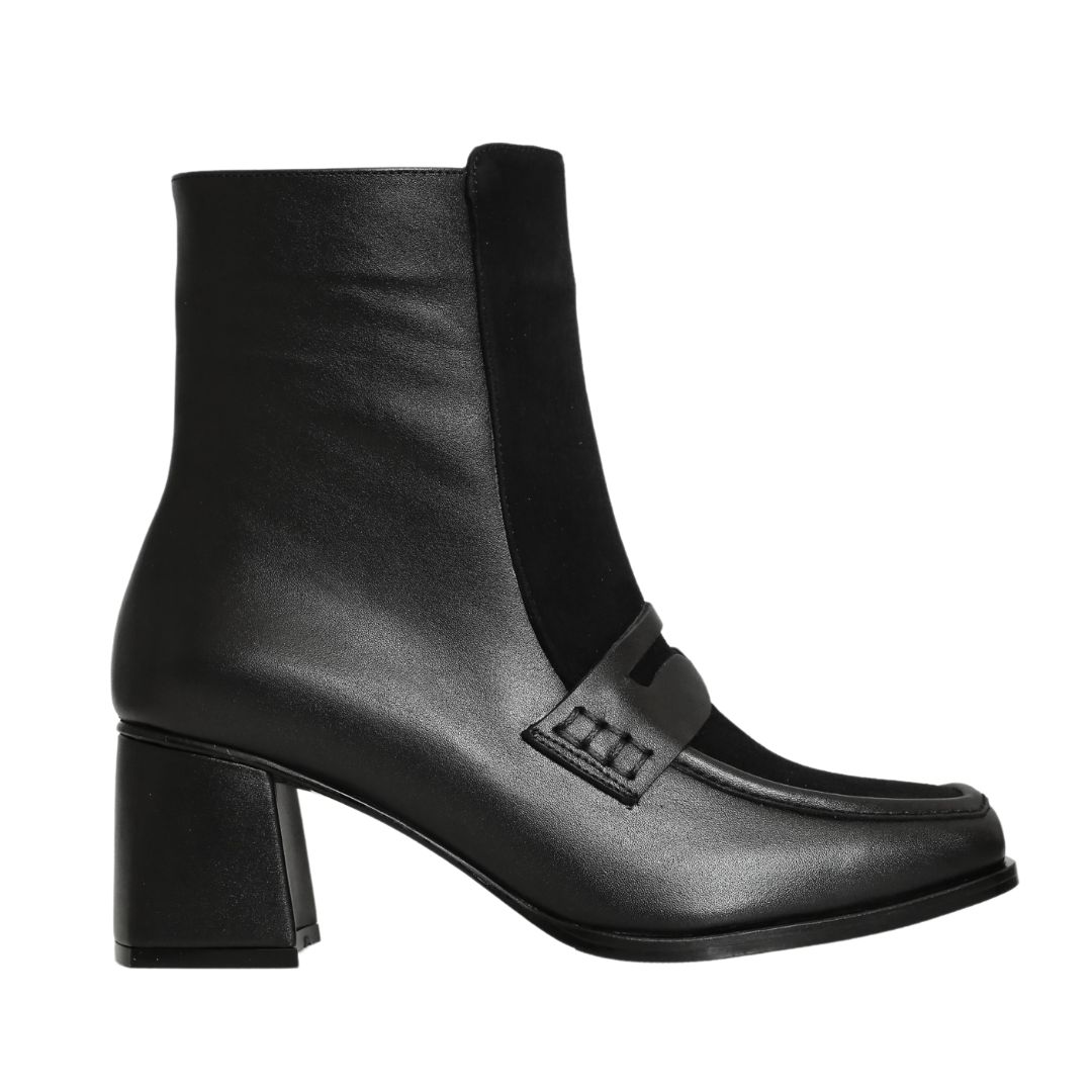 Siyah Deri Kadın Topuklu Bot