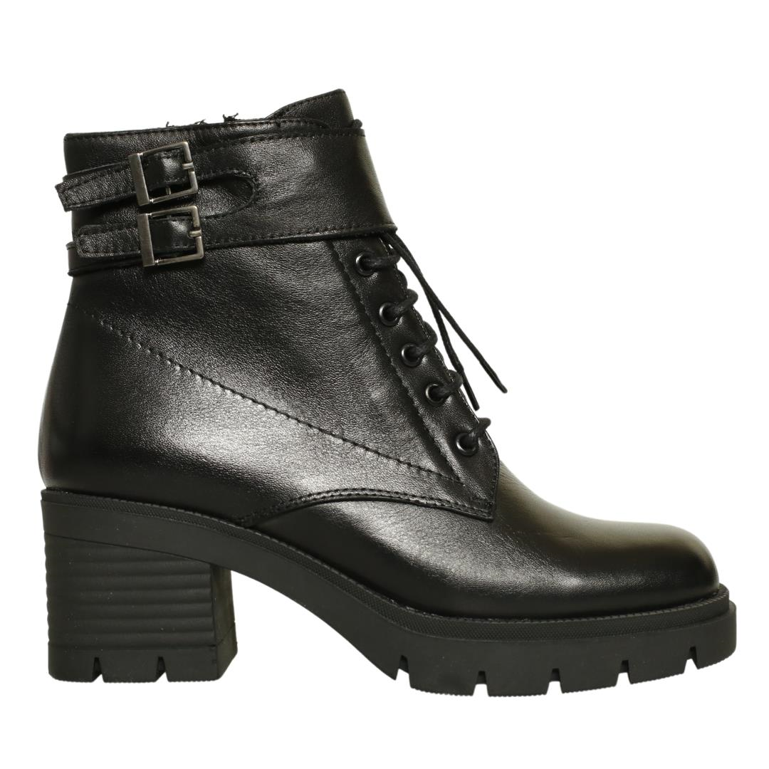 Siyah Deri Kadın Topuklu Bot