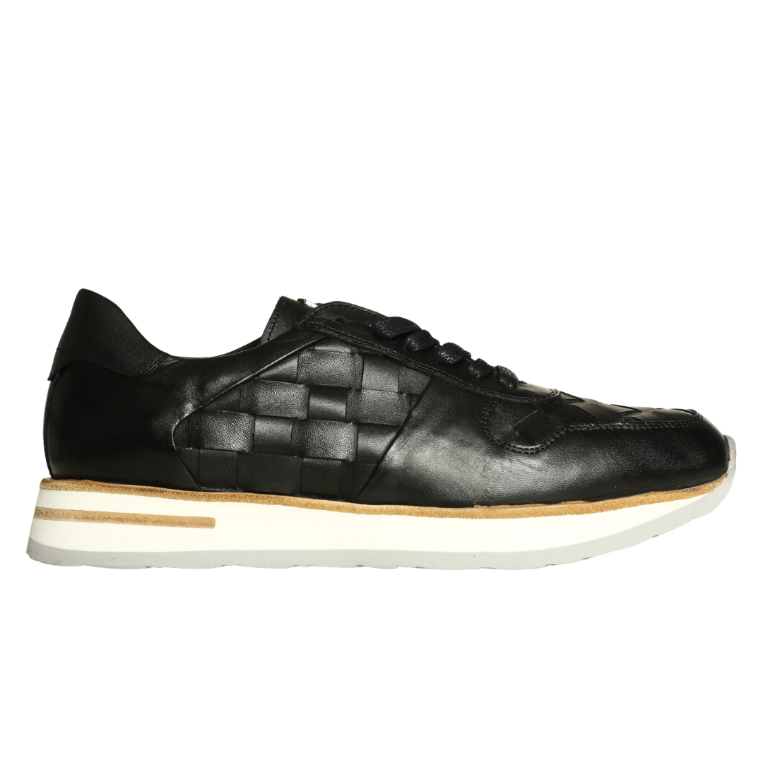 Siyah Örgü Deri Erkek Sneaker
