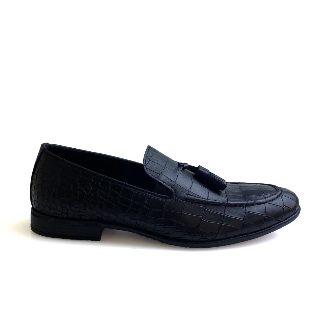 Siyah Python Baskı Erkek Loafer Ayakkabı