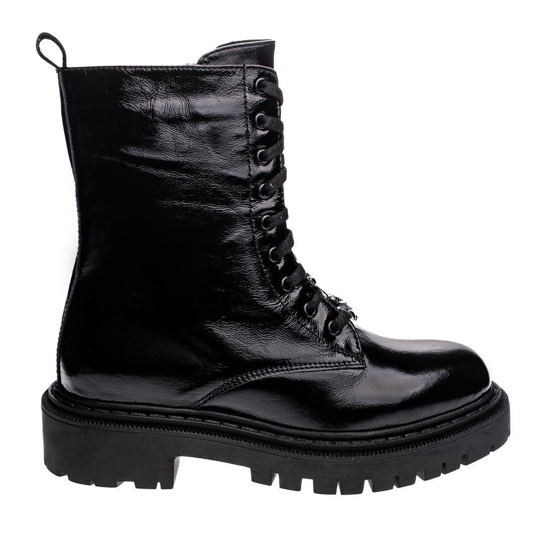 Siyah Rugan Kadın Taş Detaylı Postal Bot