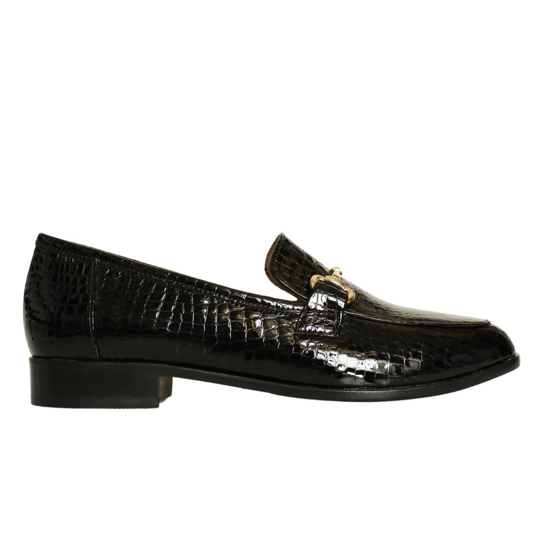 Siyah Rugan Kadın Tokalı Loafer