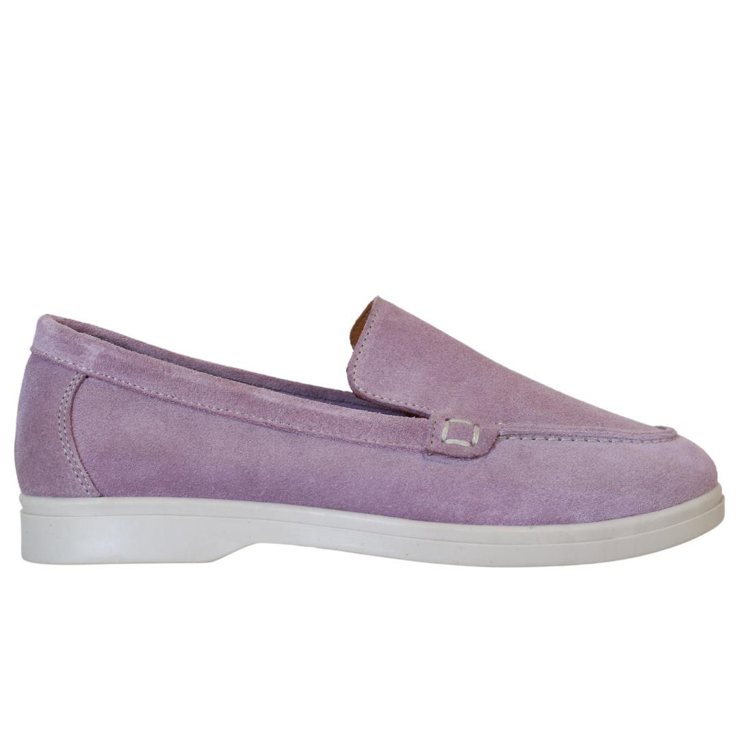 Süet Lila Deri Kadın Loafer Ayakkabı