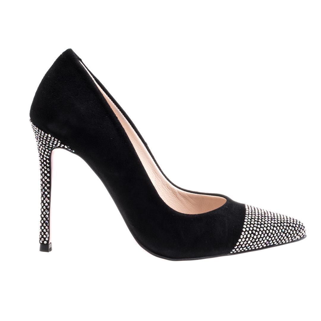 Süet Siyah Taş Detaylı Kadın Stiletto