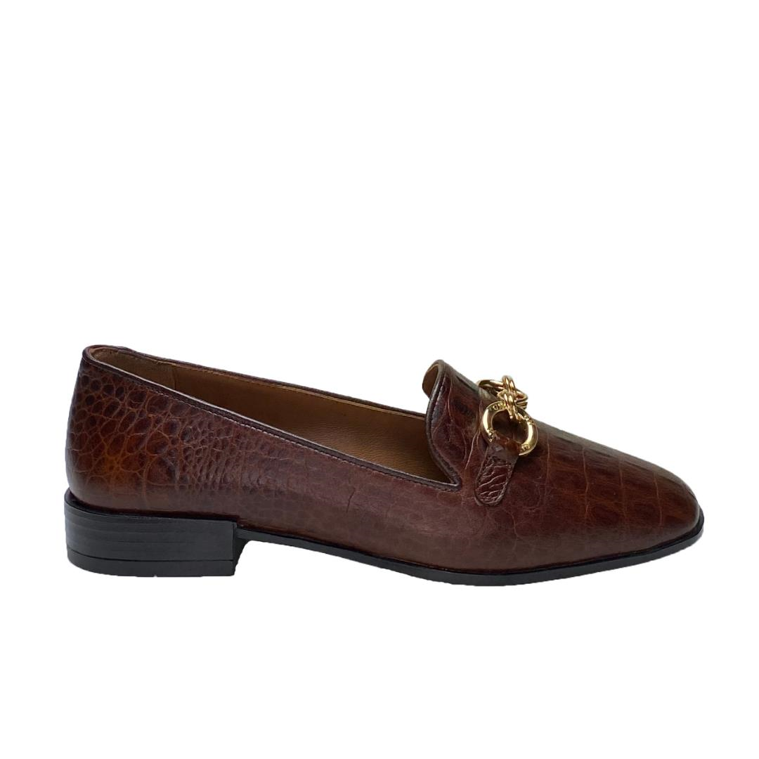 Taba Baskı Zincir Detaylı Kadın Loafer Ayakkabı