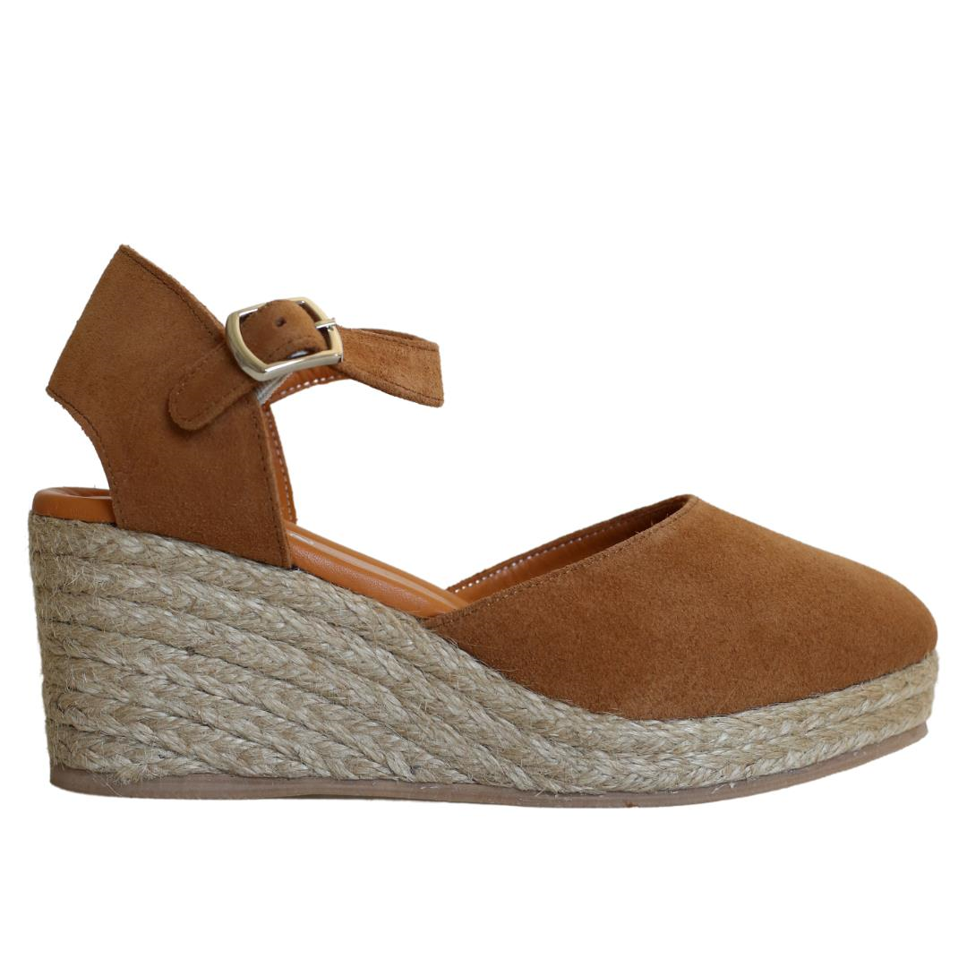 Taba Süet Hasır Dolgu Topuk Sandalet