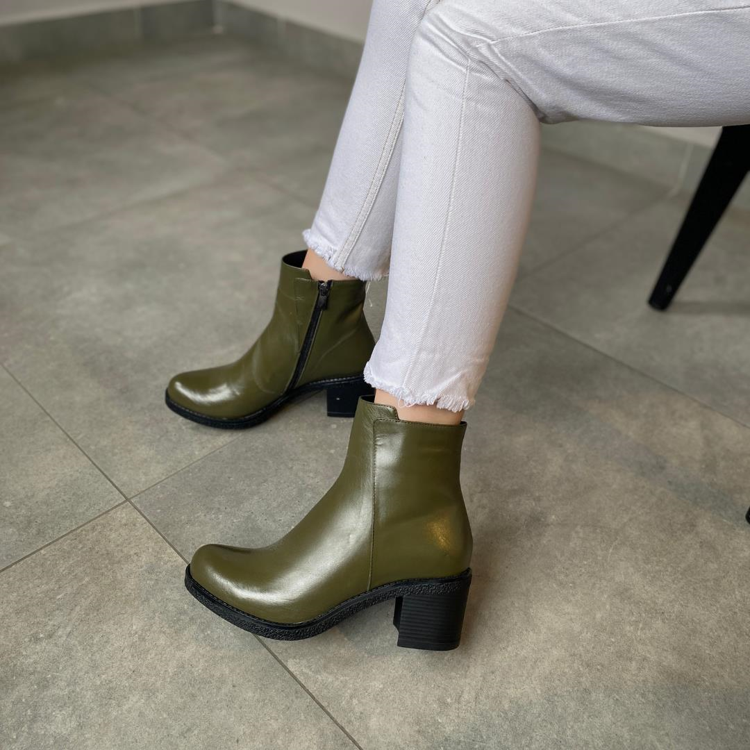 Yeşil Deri Kadın Topuklu Bot