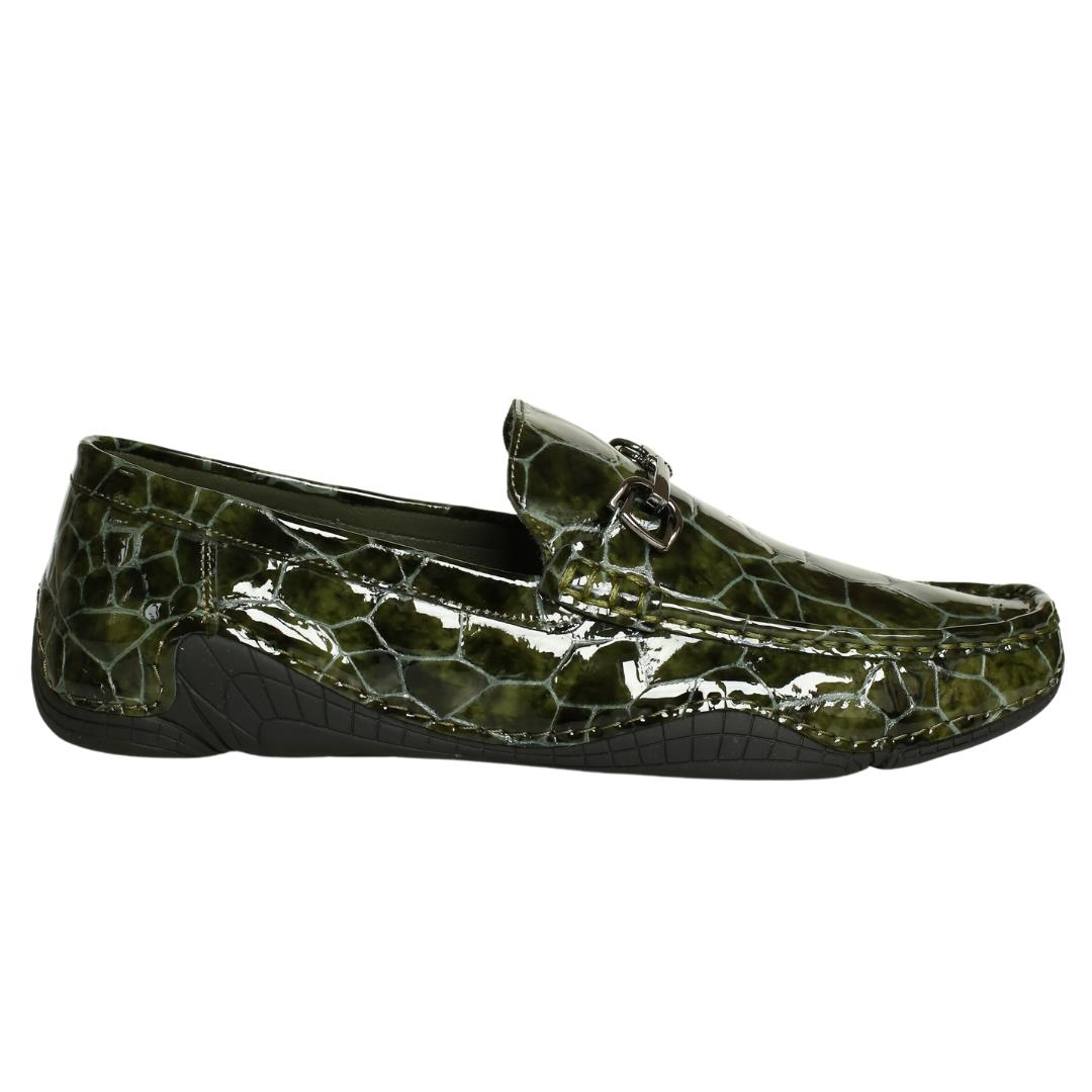 Yeşil Rugan Baskı Erkek Loafer Ayakkabı
