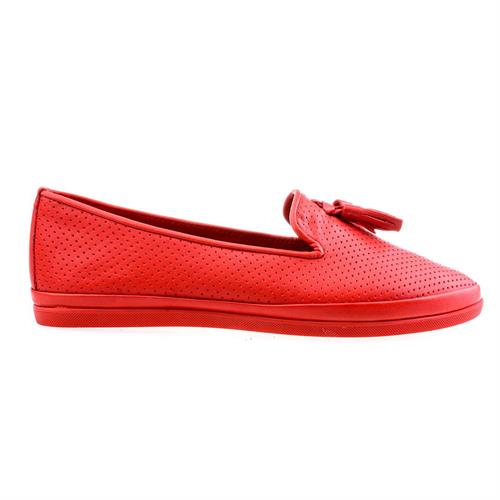 Kırmızı Lazer Deri Fiyonk Detaylı Kadın Loafer Ayakkabı