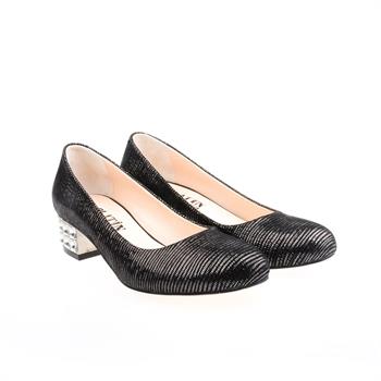 Siyah Baskı Kadın Klasik Topuklu Ayakkabı