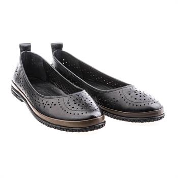 Siyah Zımbalı Deri Kadın Günlük Loafer Ayakkabı