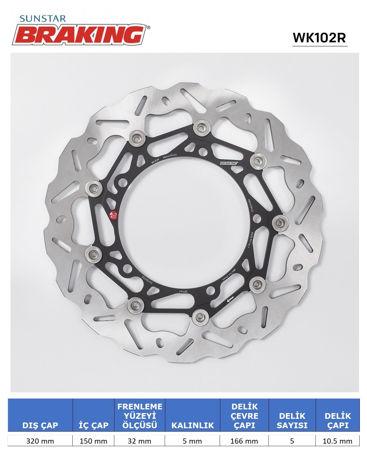 TRIUMPH SPEED TRIPLE 1050 / TROPHY 1215 DALGALI ÖN PERFORMANS FREN DİSKİ (SAĞ) / TRIUMPH / SPEED TRIPLE / R / S / RS / 1050cc / ÖN SAĞ  / 2008-2009-2010-2011-2012-2013-2014-2015-2016-2017