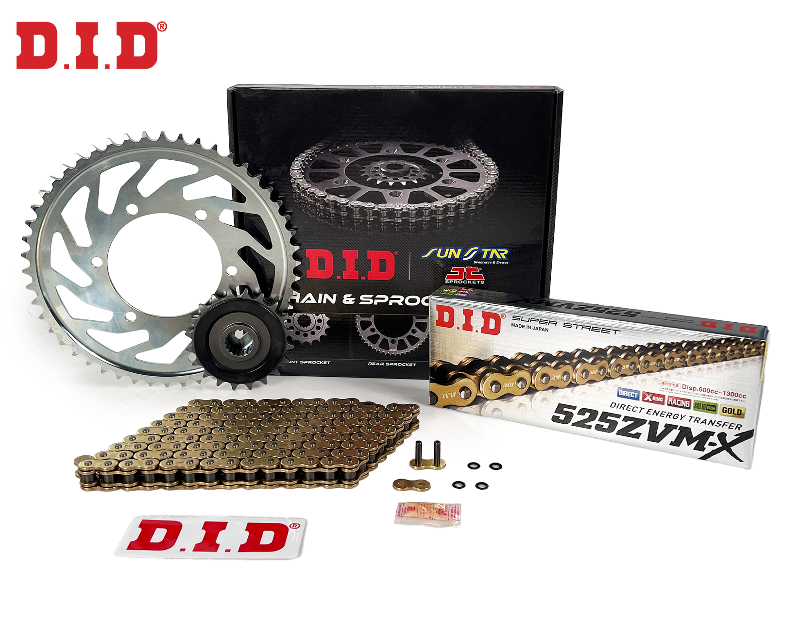 ZİNCİR DİŞLİ SETİ APRILIA TUONO R (4 LÜ KALİPER) (1000 cc)  (2002-2005) / ZİNCİR : DID-525ZVM-X (Gold)-108 / DİŞLİ: JT (17T) - SUNSTAR (42T)