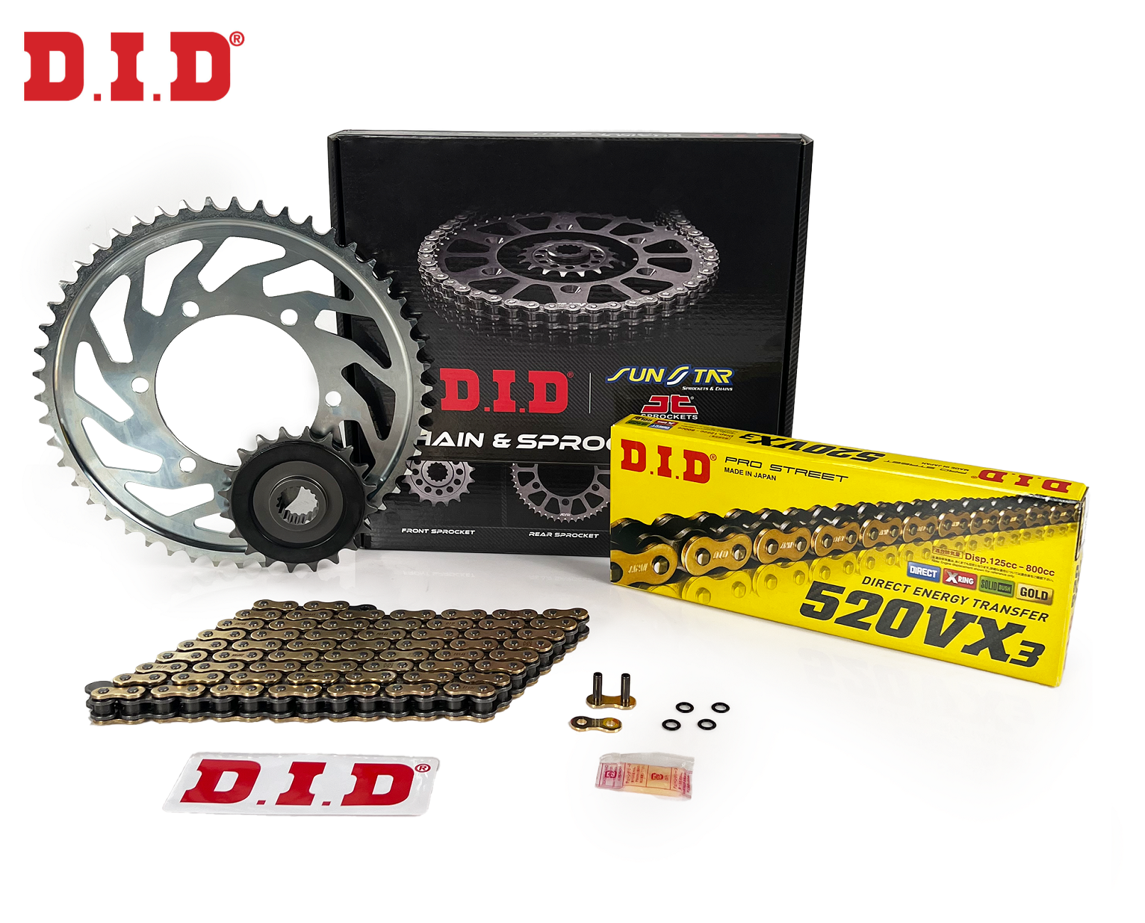 ZİNCİR DİŞLİ SETİ BAJAJ DOMINAR (400 cc)  (2013-2020) / ZİNCİR : DID-520VX3 (Gold)-120 / DİŞLİ: JT (15T-45T)