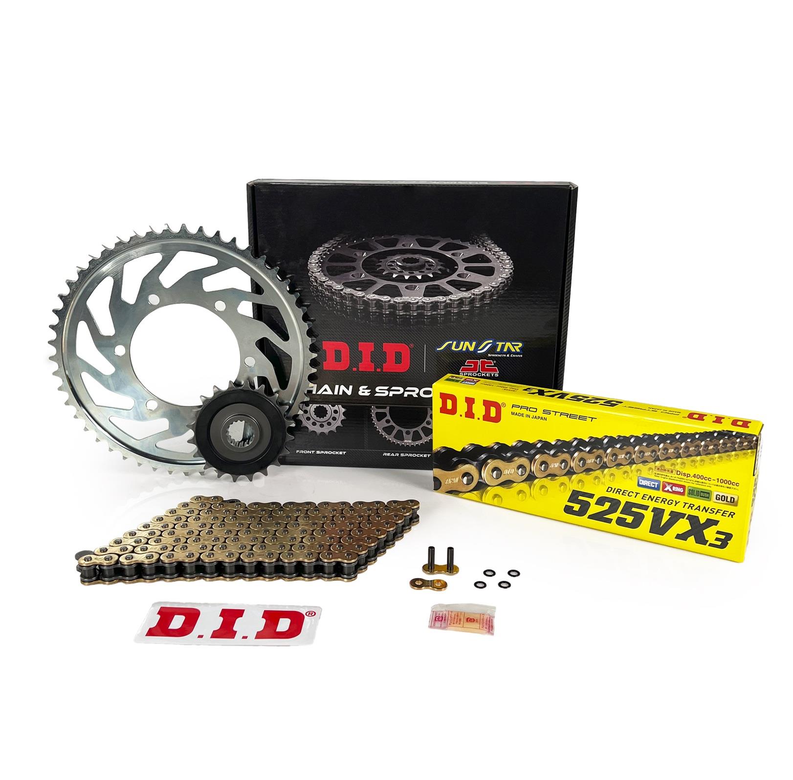 ZİNCİR DİŞLİ SETİ BMW F 800 R (800 cc)  (2009-2014) / ZİNCİR : DID-525VX3 (Gold)-120 / DİŞLİ: JT (20T) - SUNSTAR (47T)