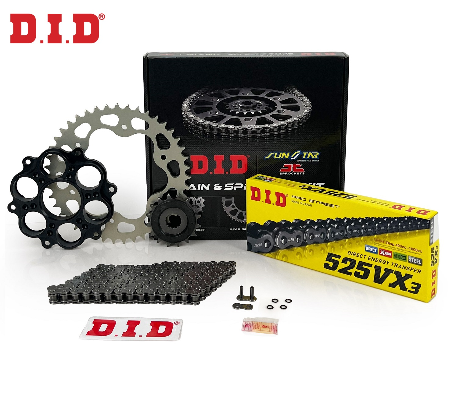 ZİNCİR DİŞLİ SETİ DUCATI HYPERMOTARD (796 cc)  (2010-2011) / ZİNCİR : DID-525VX3 (Çelik)-104 / DİŞLİ: JT (15T) - SUNSTAR (41T)