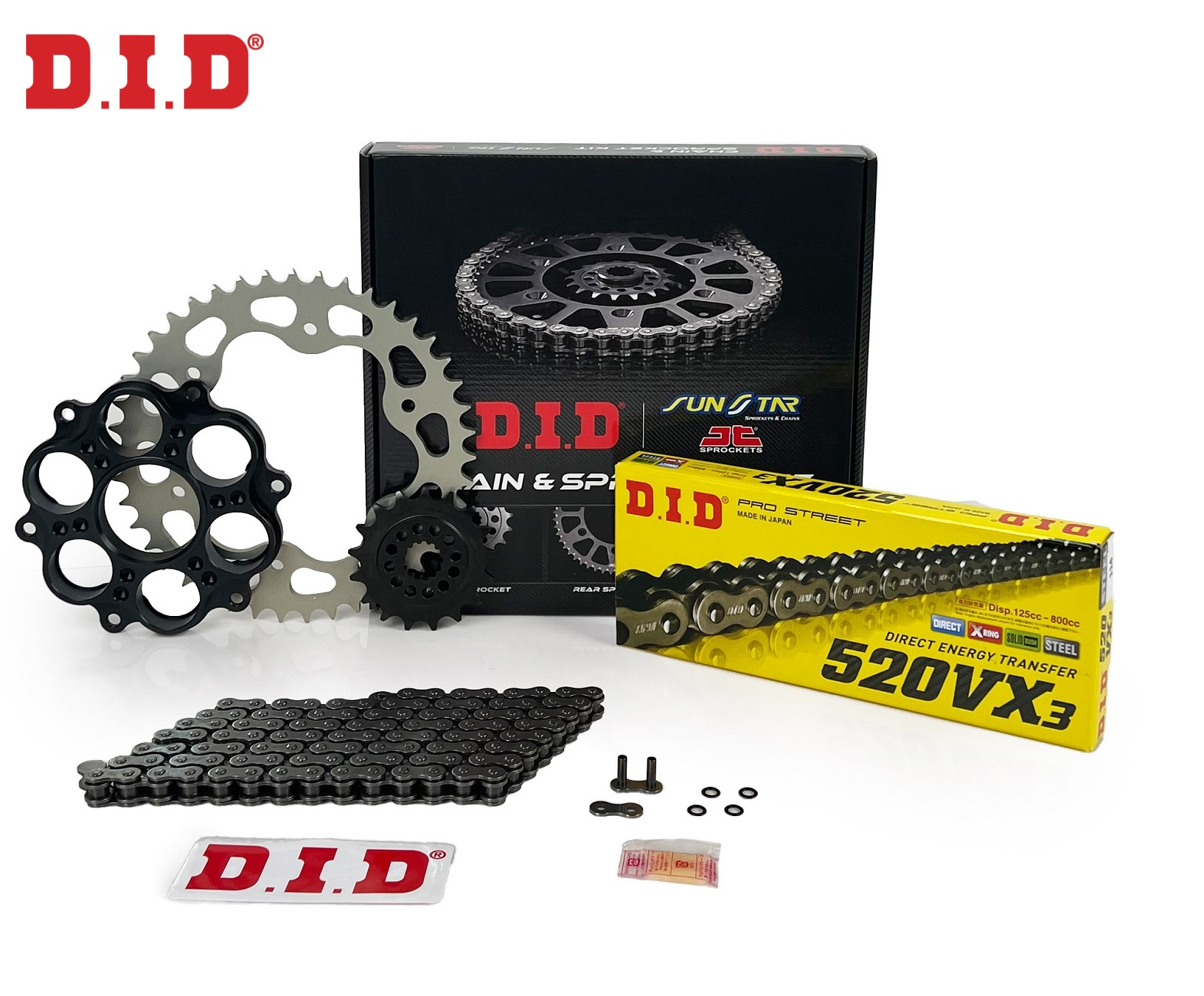 ZİNCİR DİŞLİ SETİ DUCATI HYPERMOTARD (950 cc)  (2019-2021) / ZİNCİR : DID-520VX3 (Çelik)-106 / DİŞLİ: SUNSTAR (15T) - JT (43T)