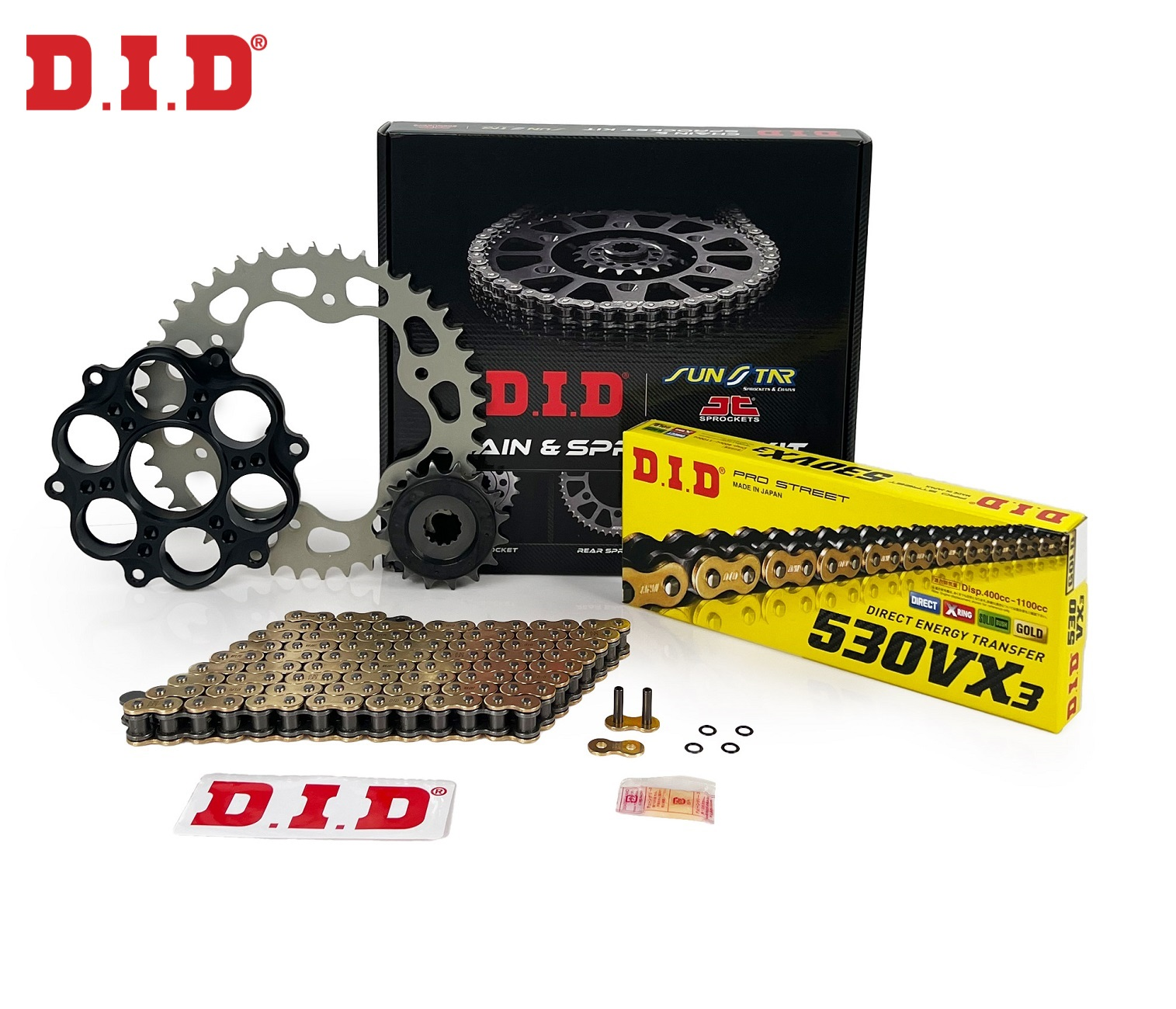 ZİNCİR DİŞLİ SETİ DUCATI MULTISTRADA (1200 cc)  (2010-2017) / ZİNCİR : DID-530VX3 (Gold)-108 / DİŞLİ: JT (15T-40T)