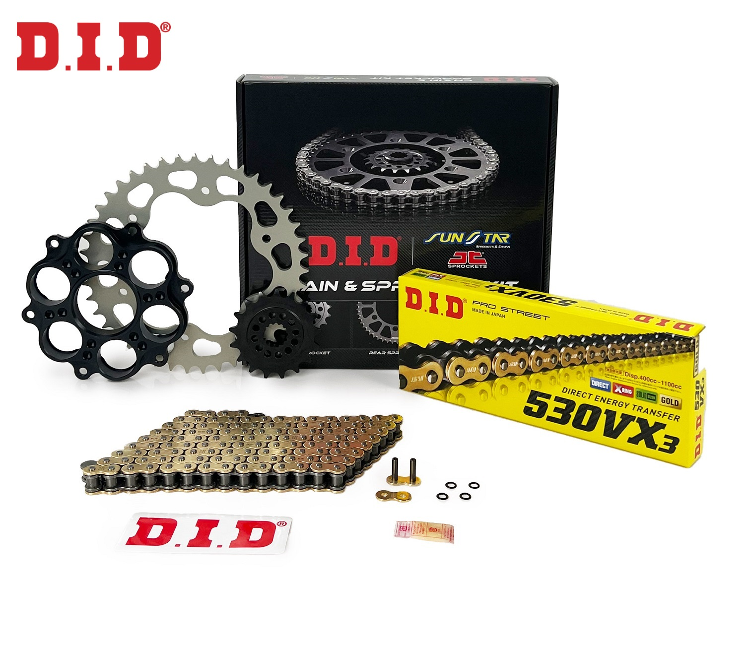 ZİNCİR DİŞLİ SETİ DUCATI MULTISTRADA PIKES PEAK (1260 cc)  (2018-2021) / ZİNCİR : DID-530VX3 (Gold)-114 / DİŞLİ: SUNSTAR (15T) - JT (40T)