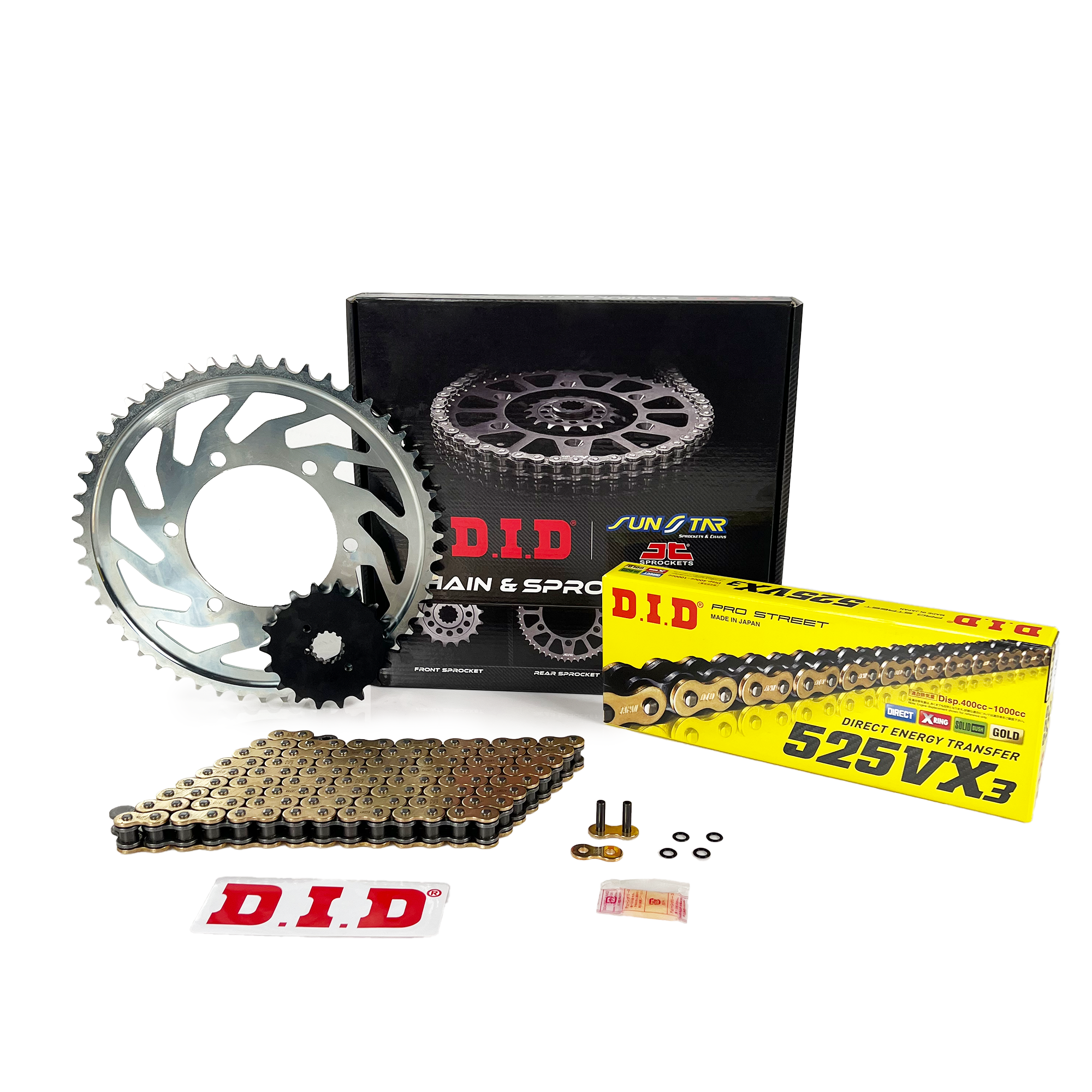 ZİNCİR DİŞLİ SETİ DUCATI MULTISTRADA V2 / S (937 cc) (2022-2023) / ZİNCİR : DID-525VX3 (Gold)-114 / DİŞLİ :  SUNSTAR (15T) - JT (43T)