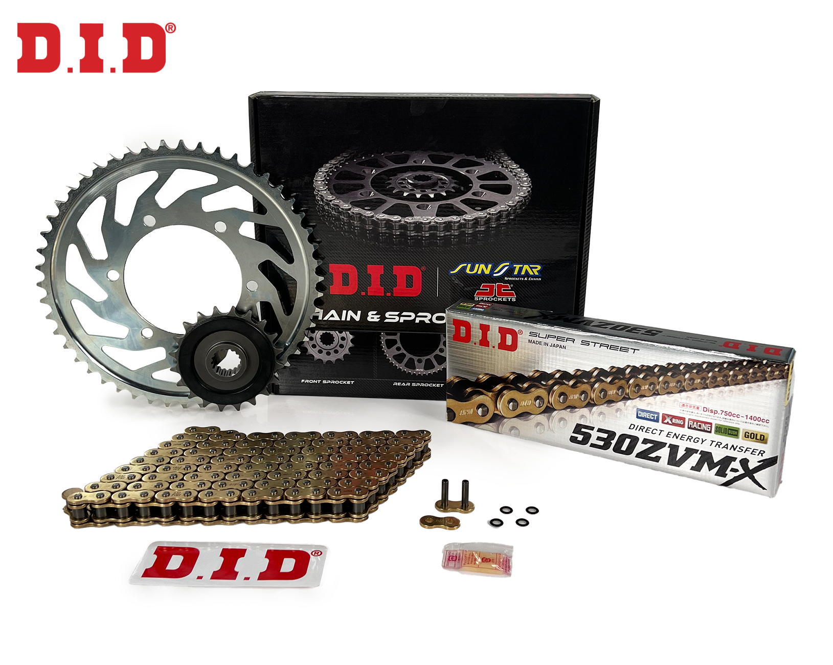 ZİNCİR DİŞLİ SETİ HONDA VFR (800 cc)  (1998-2001) / ZİNCİR : DID-530ZVM-X (Gold)-108 / DİŞLİ: JT (17T) - SUNSTAR (43T)