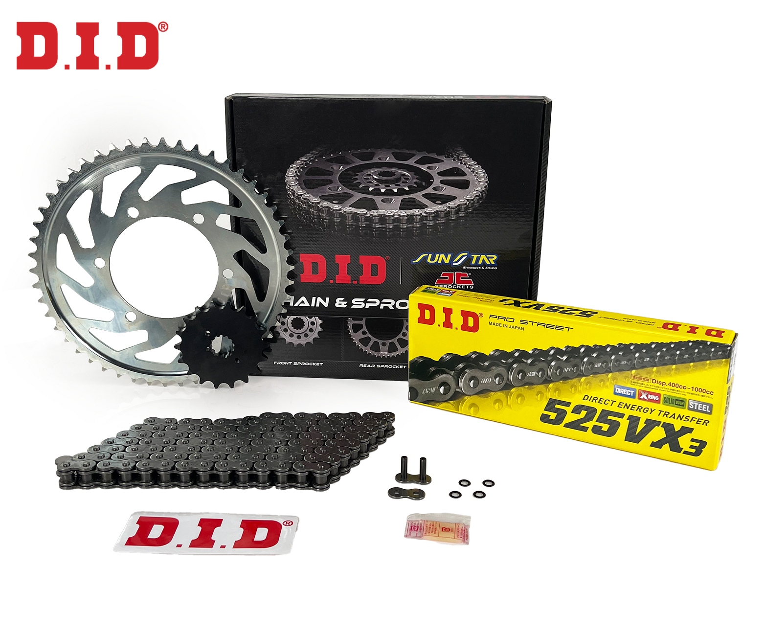 ZİNCİR DİŞLİ SETİ HONDA XL V TRANSALP (650 cc)  (2000-2007) / ZİNCİR : DID-525VX3 (Çelik)-118 / DİŞLİ: SUNSTAR (15T-48T)