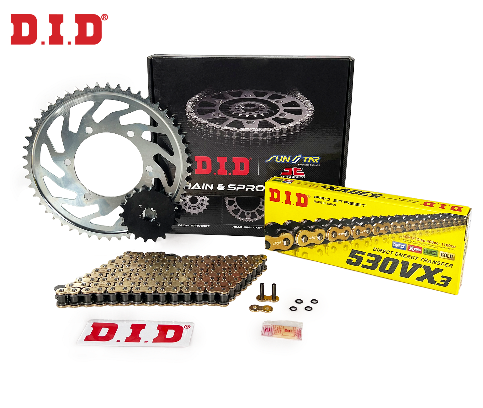 ZİNCİR DİŞLİ SETİ SUZUKI GSF BANDIT / S (1200 cc)  (2001-2005) / ZİNCİR : DID-530VX3 (Gold)-110 / DİŞLİ: SUNSTAR (15T-45T)