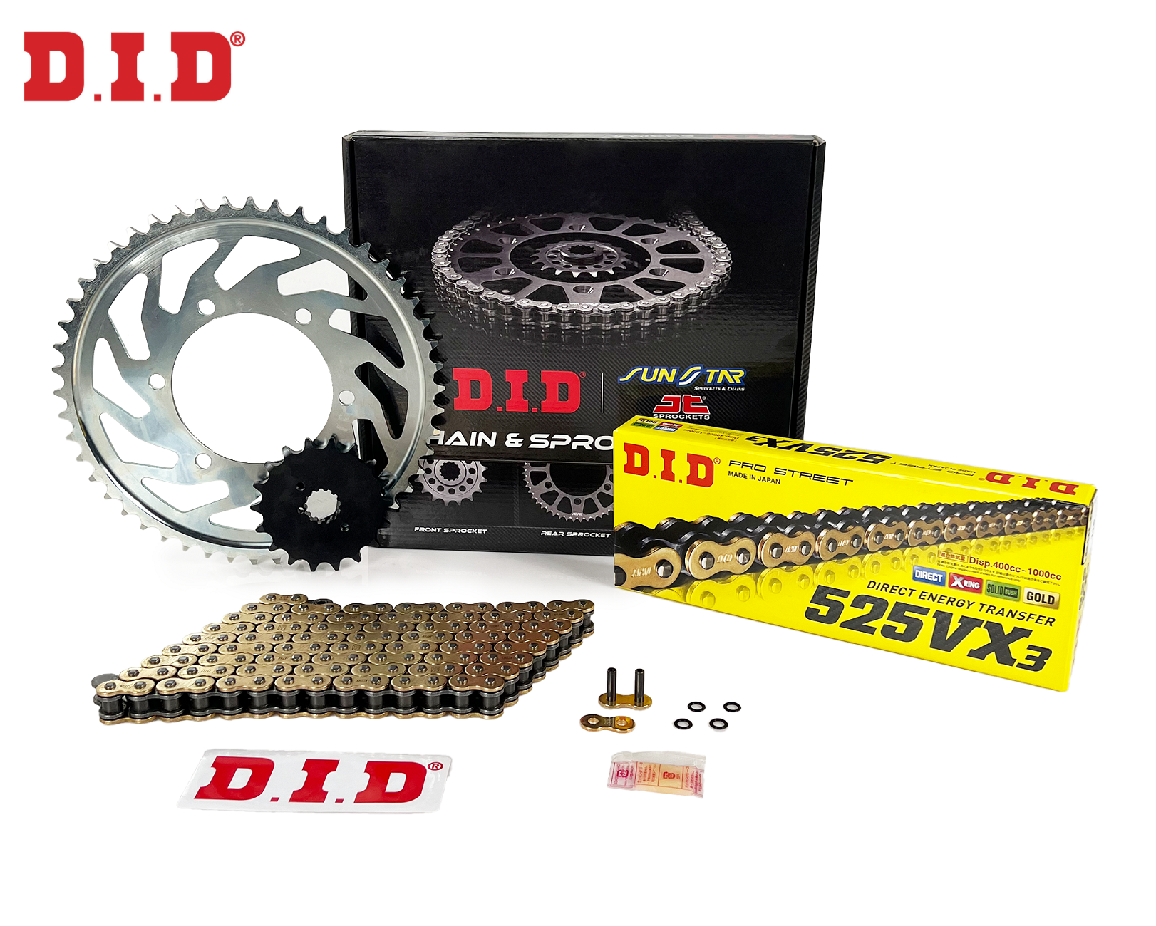 ZİNCİR DİŞLİ SETİ YAMAHA MT-09 TRACER (900 cc)  (2015-2017) / ZİNCİR : DID-525VX3 (Gold)-110 / DİŞLİ: SUNSTAR (16T-45T)