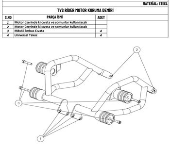 TVS Raider 125 Motor Koruma Demiri Takozlu