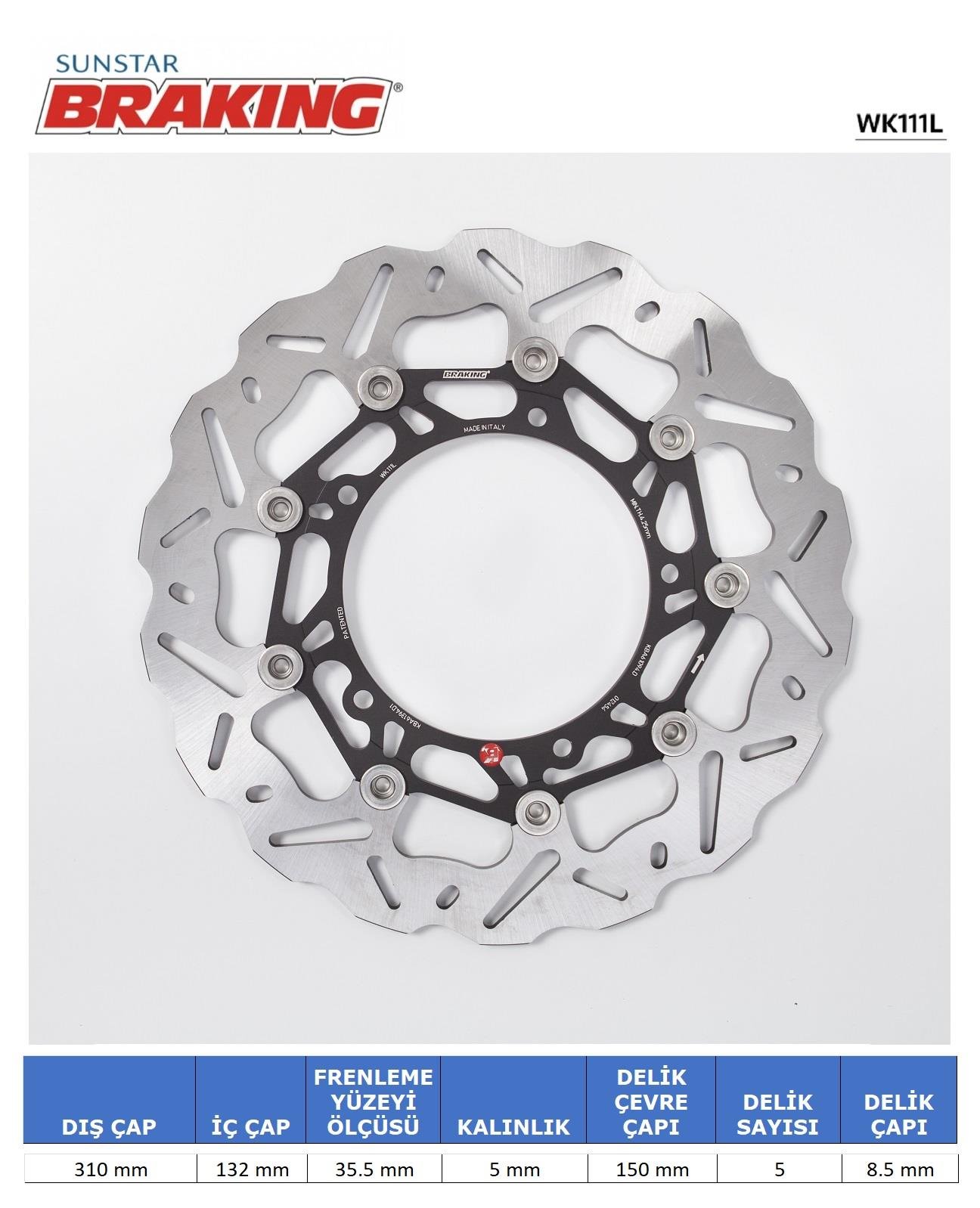 YAMAHA R6 / FZ8 / XTZ 1200 DALGALI ÖN PERFORMANS FREN DİSKİ (SOL) / YAMAHA / FZ8 / FAZER / 800cc / ÖN SOL  / 2010-2011-2012-2013-2014-2015-2016