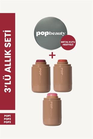  POP Beauty Yanak ve Dudak Renklendirici Stick Allık Seti (3 Renk Allık Ve Metal Kutu) POPSTİCKBLUSH5