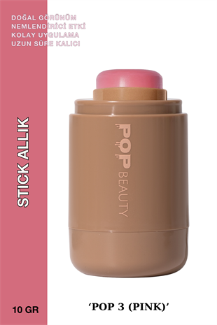 Doğal Görünüm, Nemlendirici Etkili, Yanak ve Dudak Renklendirici Stick Allık, Pink