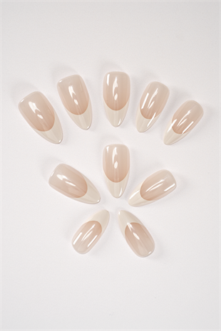 POP Beauty Takma Tırnak Seti & Zararsız Yapıştırıcı, Glazed Donut French Hailey Bieber POPBeauty10134
