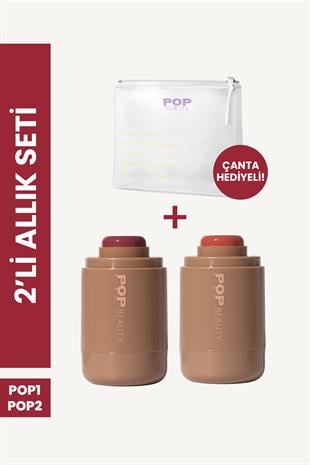 Yanak ve Dudak Renklendirici Stick Allık Seti (2 Renk Allık Ve Makyaj Çantası)