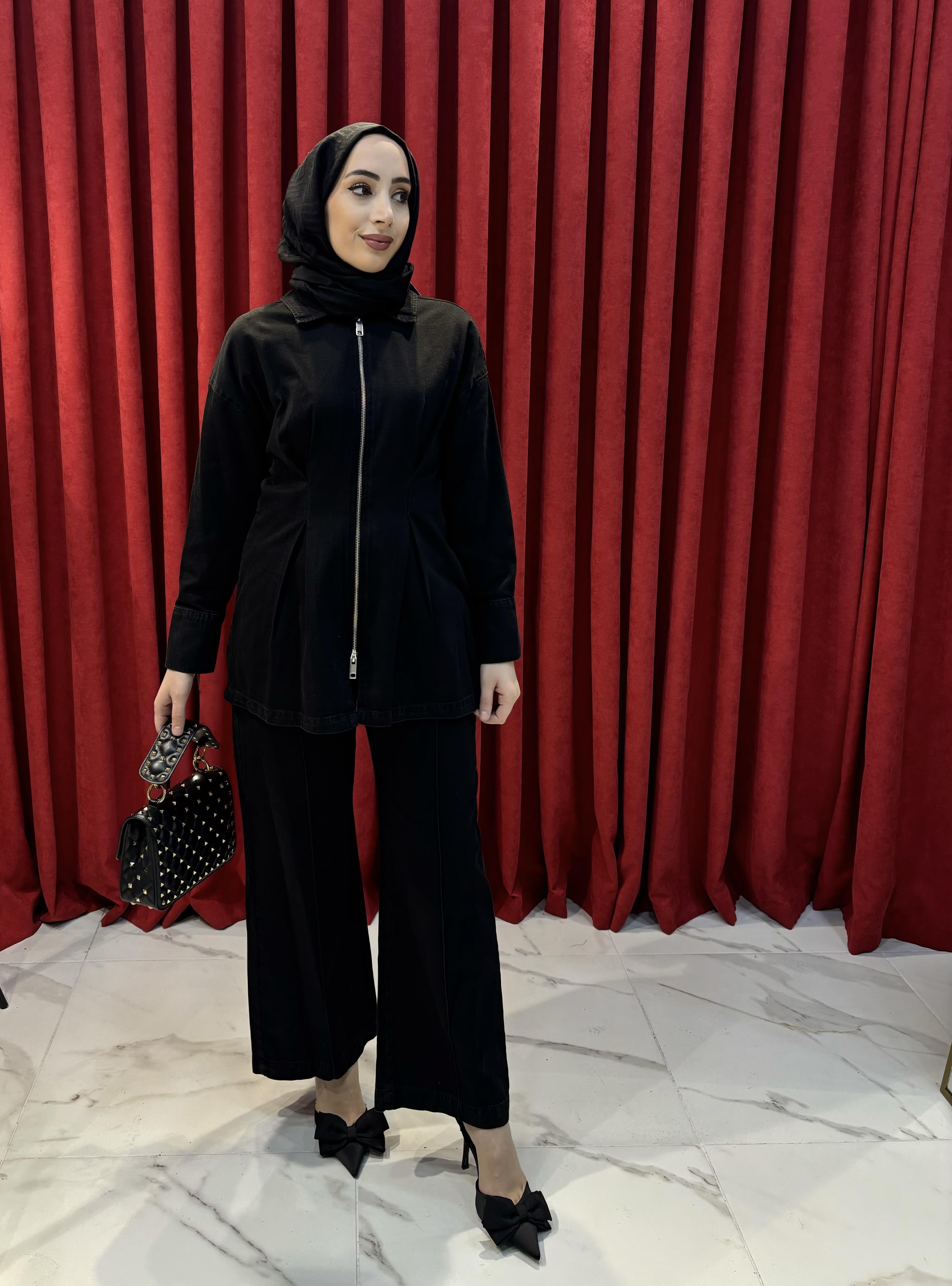 Denim İkili Takım Siyah