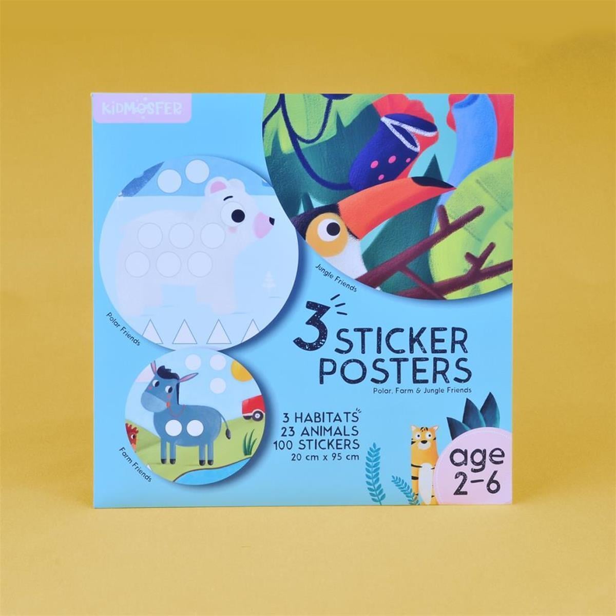 3'lü Habitat Sticker Poster - Orman, Kutup ve Çiftlik Arkadaşları