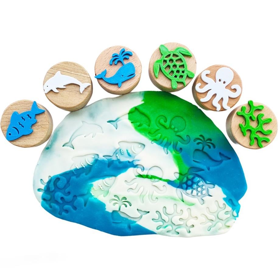 Deniz Canlıları ahşap damga set (6 adet damga)