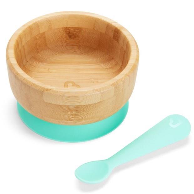Munchkin Vakumlu Taban Bambu Kase ve Silikon Kaşık Set, 6+ Ay
