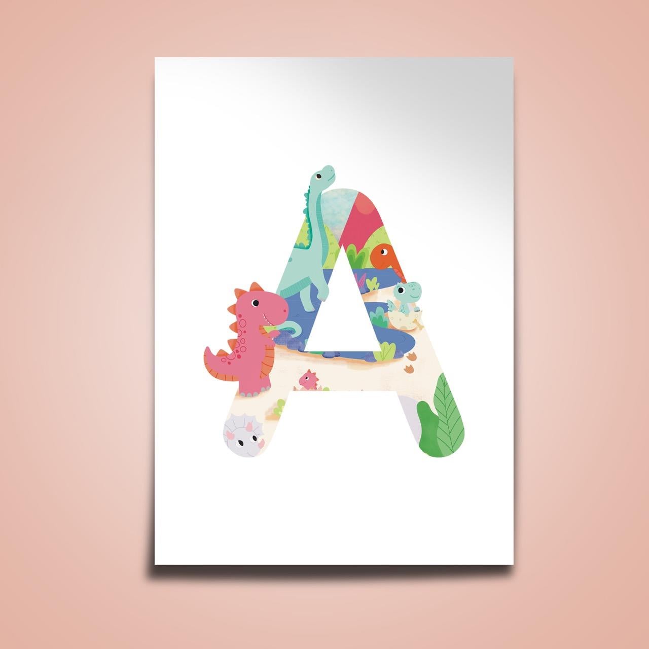 TheIllustrationary Dinosaur Harf Poster- Kendi harfinizi seçebilirsiniz!