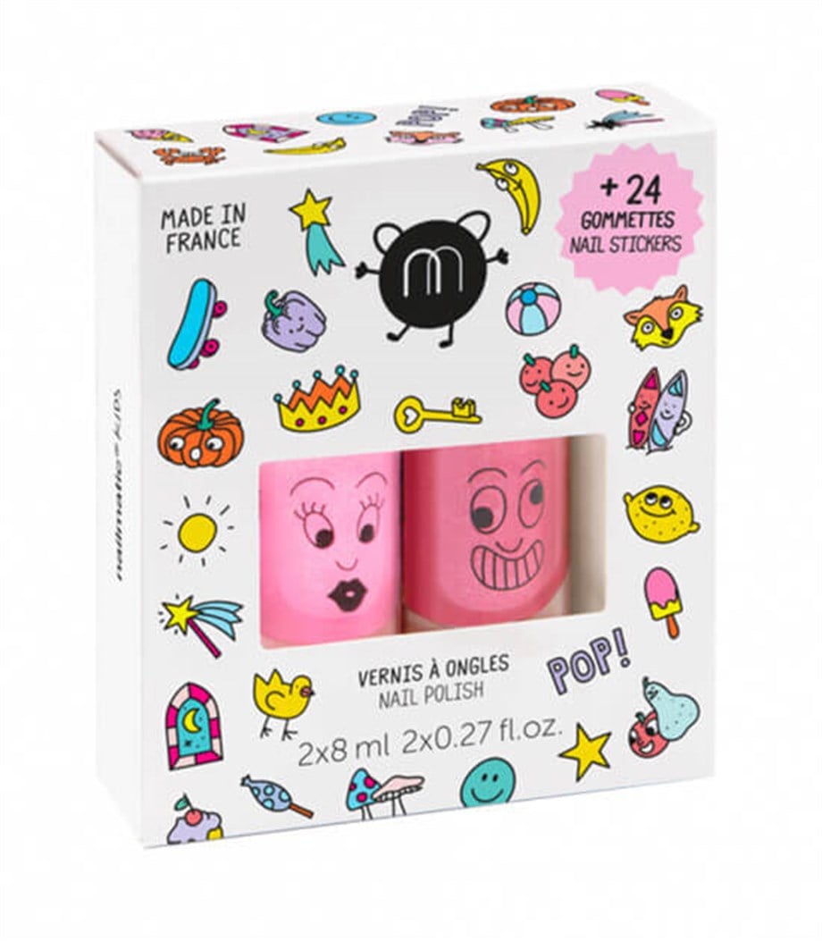 2'Lİ SU BAZLI TIRNAK CİLASI & EMOJİLİ TIRNAK ETİKETİ SETİ POP