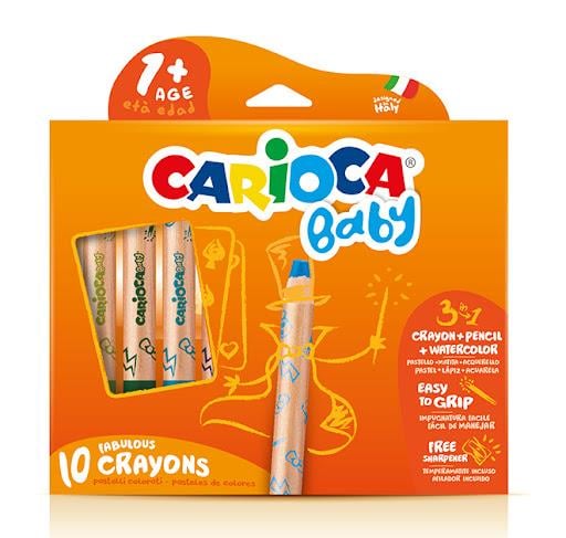 3 IN 1 JUMBO BEBEK AHŞAP GÖVDELİ BOYA KALEMİ 10'LU (KALEMTRAŞ HEDİYELİ) (kuru boya, sulu boya ve pastel boya bir arada) 1 YAŞ+
