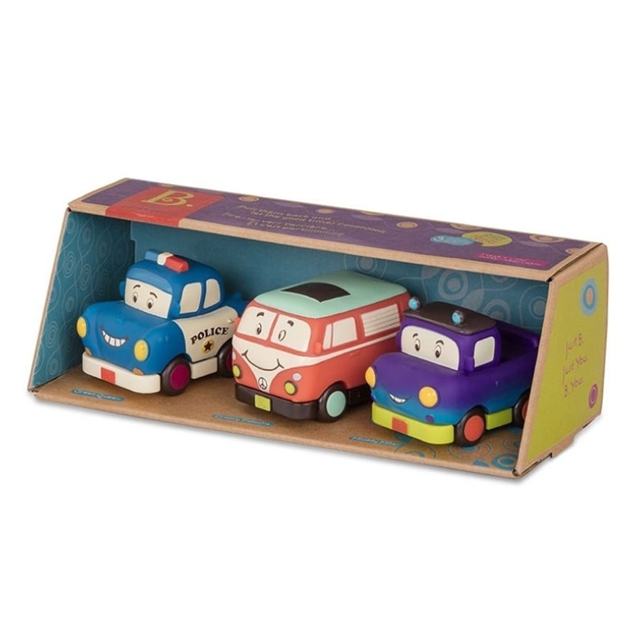 B.Toys 3'Lü Mini Çek-Bırak Araba Seti - Polis/Retro Van/Jeep 