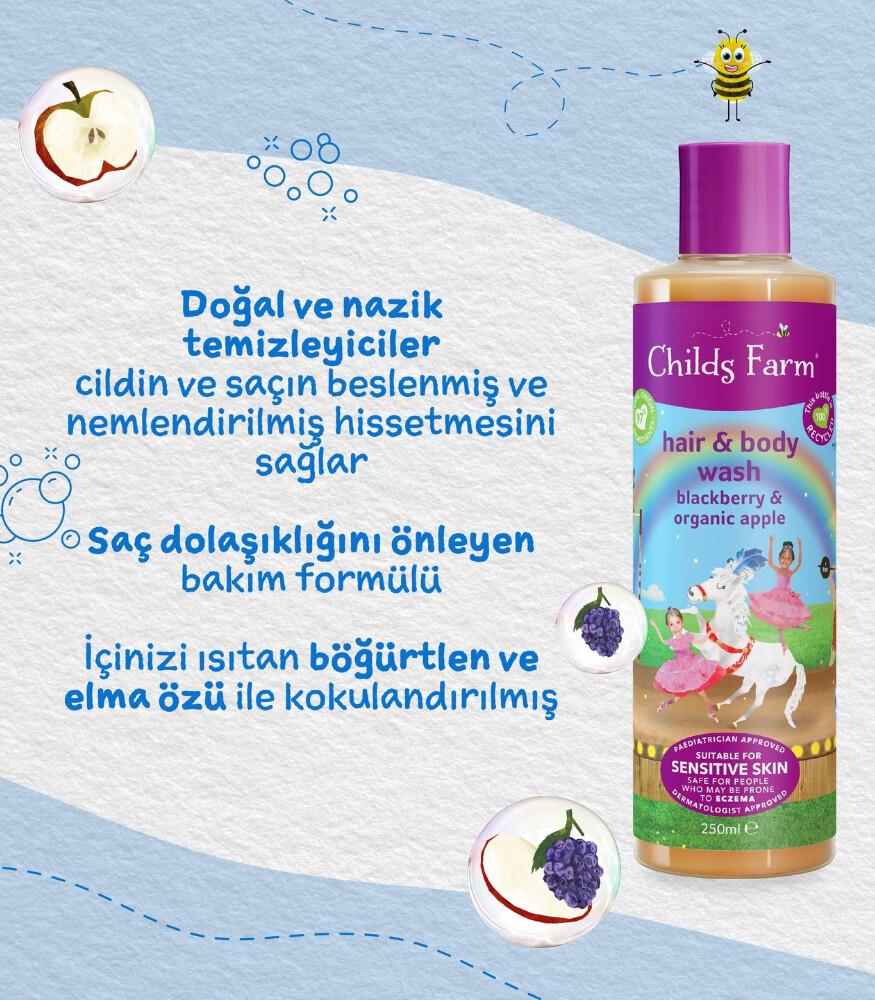 Childs Farm Böğürtlen ve Organik Elma Özlü Saç ve Vücut Şampuanı 500ml