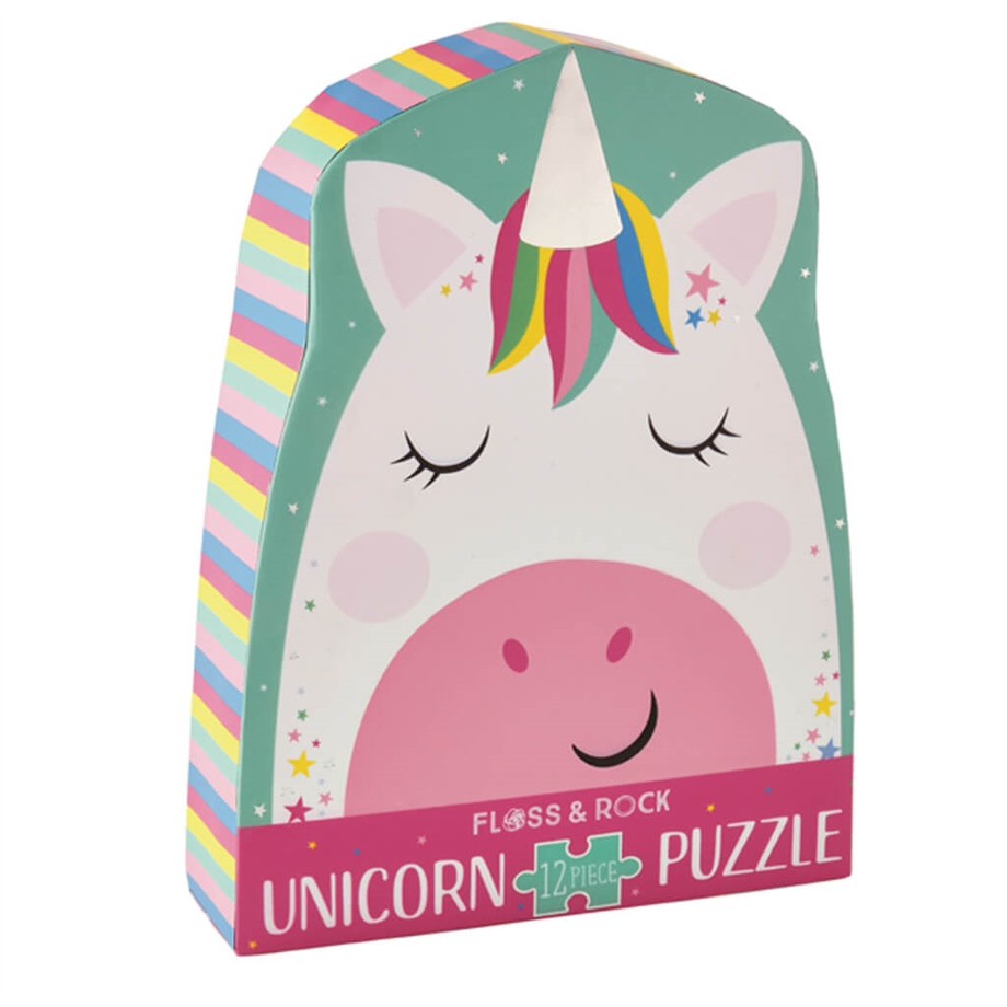FLOSS & ROCK 12 Parça Şekilli Yap-Boz / Rainbow Unicorn