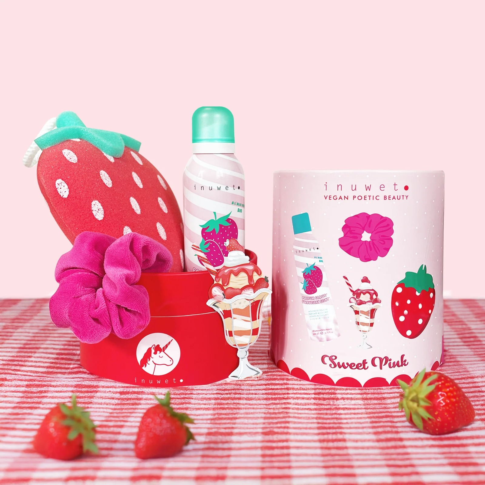 INUWET BATH SET STRAWBERRYACCESSOIRES sweet pink